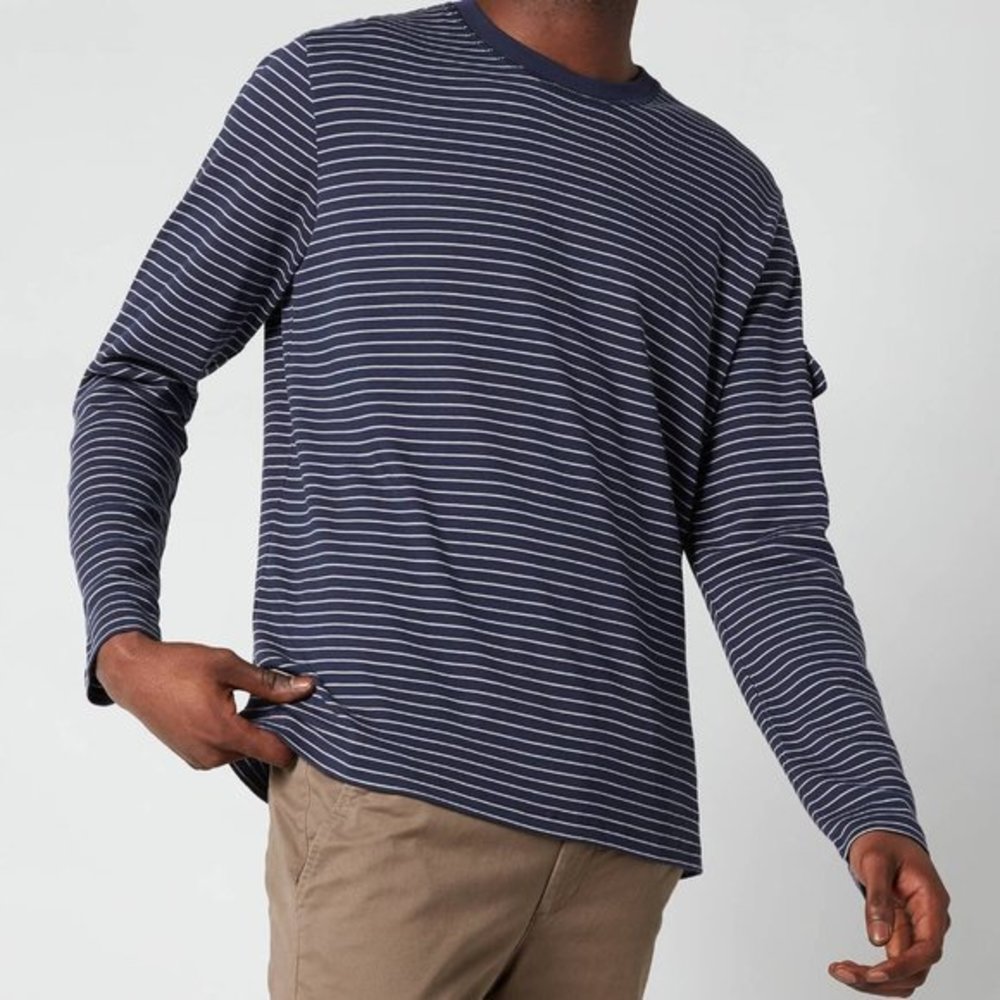 TED BAKER Melted Striped Long Sleeve Top in Navy - Size 4/ Large